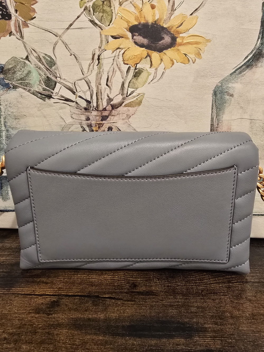 Tory Burch Quilted Chevron Leather Shoulder Bag - Light Gray Blue - Picture 2 of 13